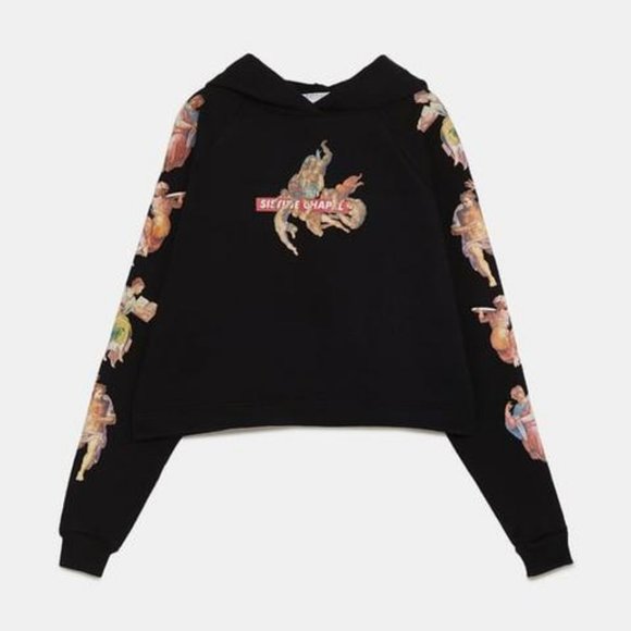 Zara Tops - ZARA WOMAN SISTINE CHAPEL CROPPED BLACK SWEATSHIRT HOODIE SIZE MEDIUM